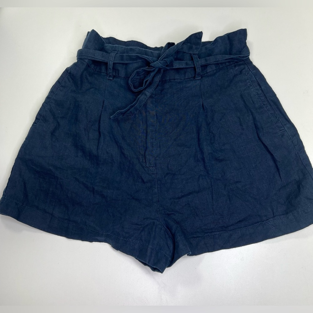 Artisan NY 100% Linen High Waist Shorts Size 10 Navy Blue - Picture 1 of 11